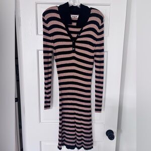 Boden Black and Tan Striped Ribbed Dress